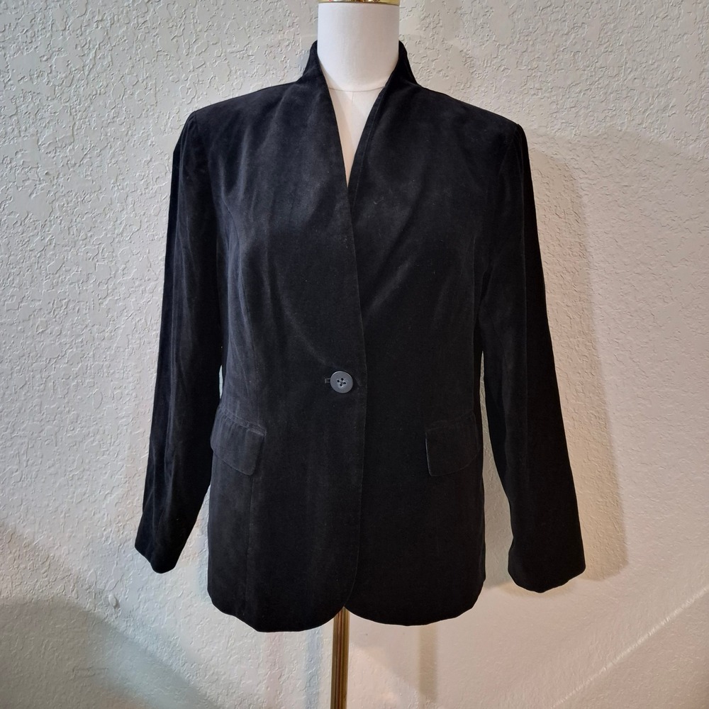 Coldwater Creek Velvet Single Button Blazer P14 Black Goth Dark Academia Jacket
